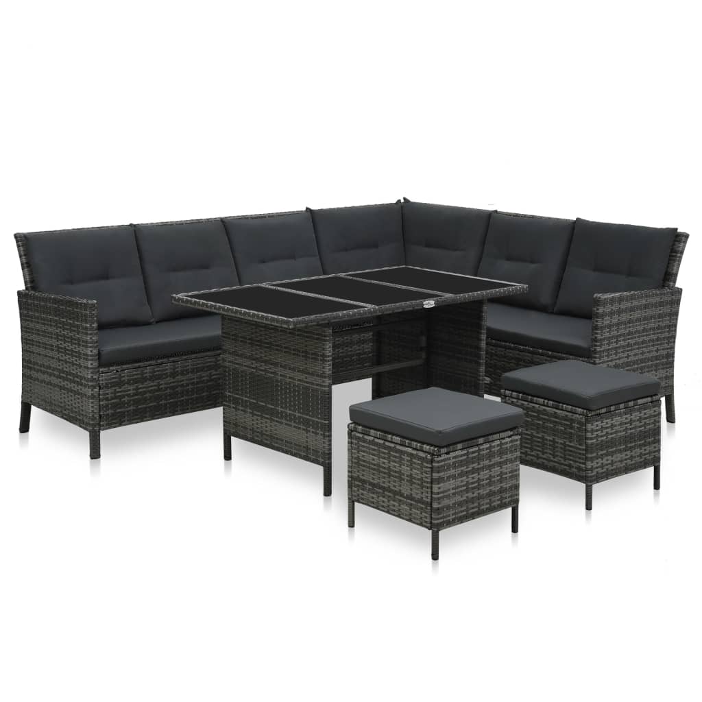 Set Mobilier De Grădină Cu Perne, 4 Piese, Gri, Poliratan
