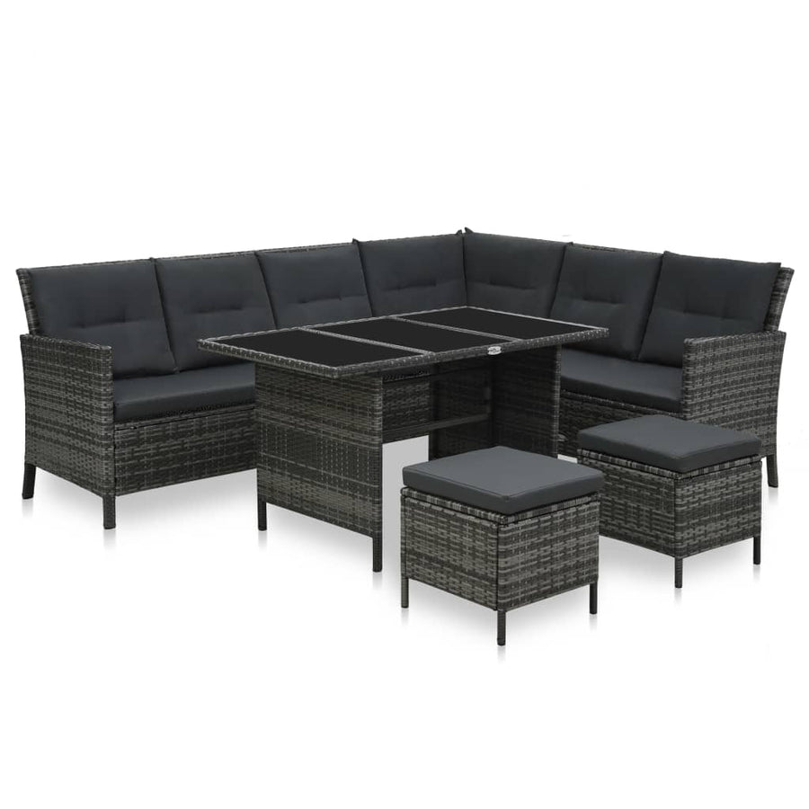 Set Mobilier De Grădină Cu Perne, 4 Piese, Gri, Poliratan