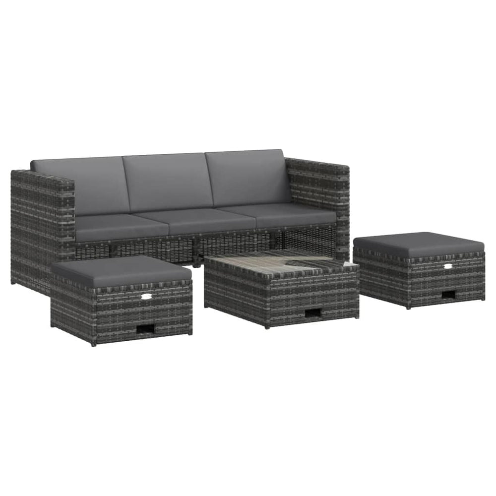 Set Mobilier De Grădină Cu Perne, 4 Piese, Poliratan, Gri