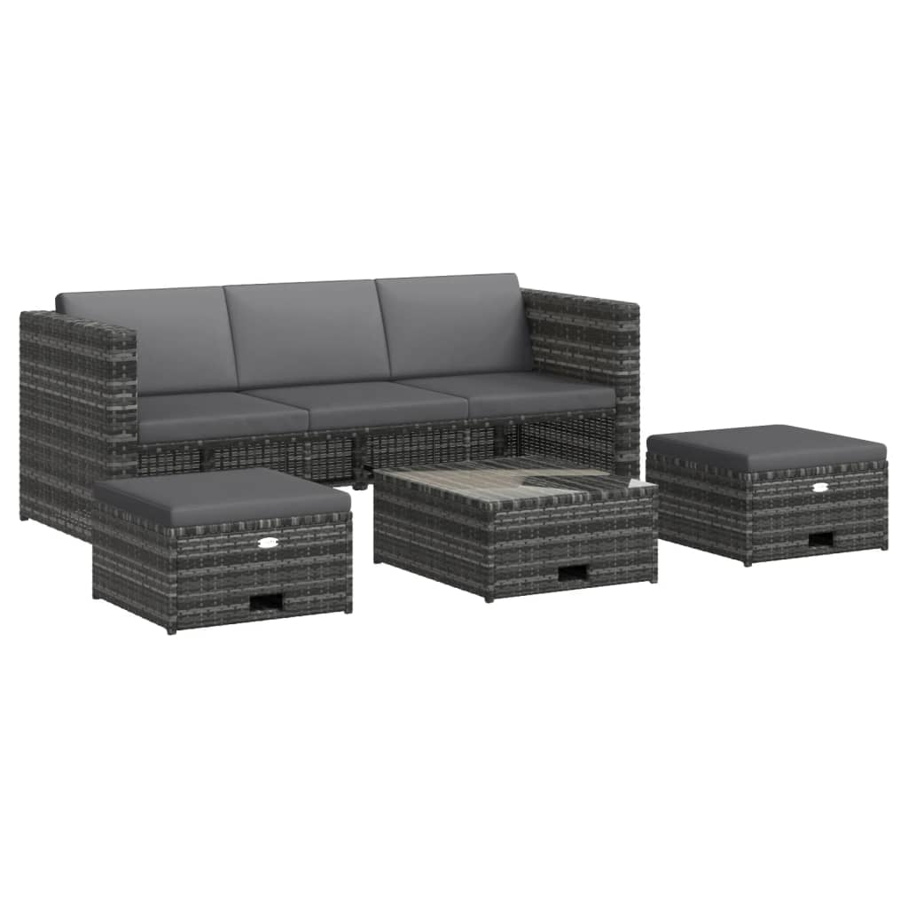 Set Mobilier De Grădină Cu Perne, 4 Piese, Poliratan, Gri