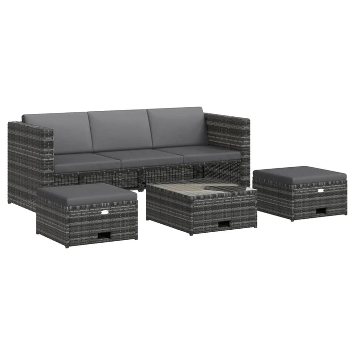 Set Mobilier De Grădină Cu Perne, 4 Piese, Poliratan, Gri