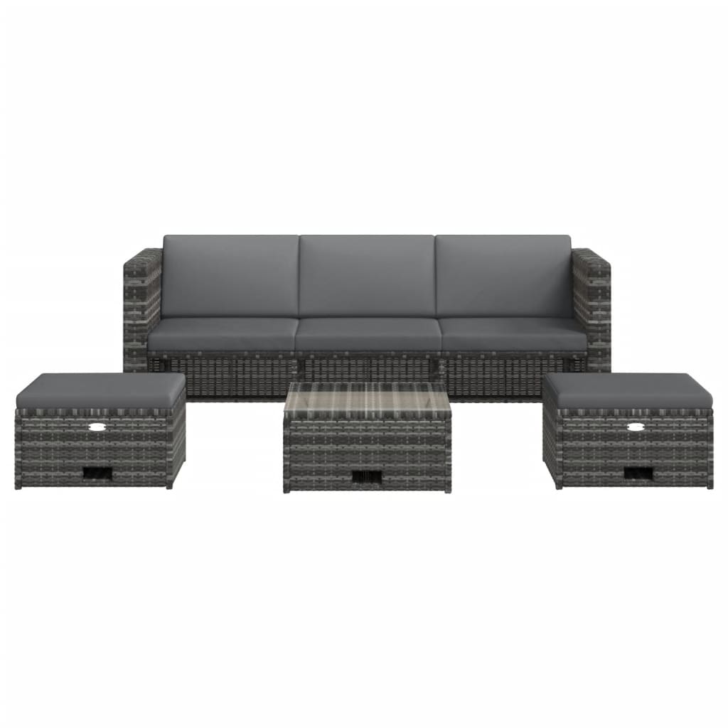 Set Mobilier De Grădină Cu Perne, 4 Piese, Poliratan, Gri