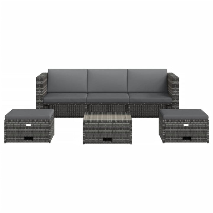 Set Mobilier De Grădină Cu Perne, 4 Piese, Poliratan, Gri