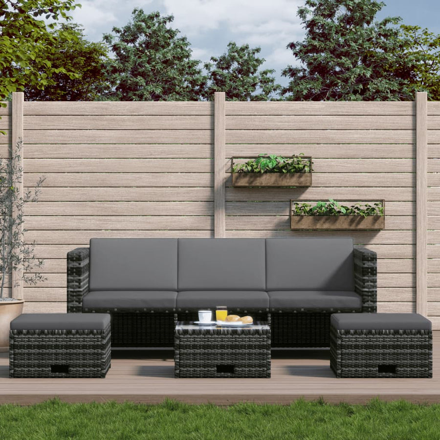 Set Mobilier De Grădină Cu Perne, 4 Piese, Poliratan, Gri