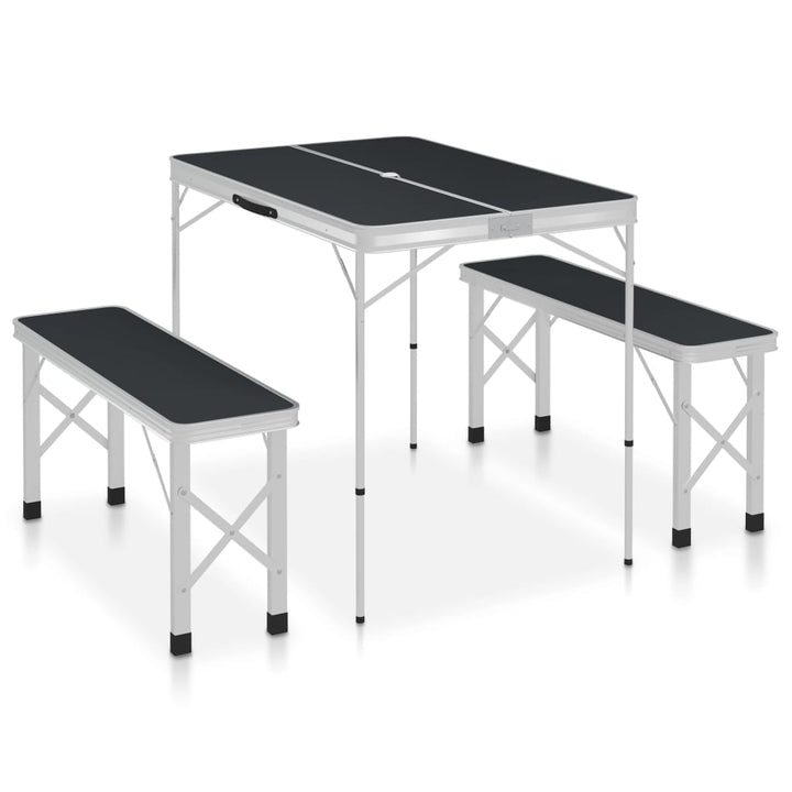 Masă De Camping Pliabilă Cu 2 Bănci, , Aluminiu