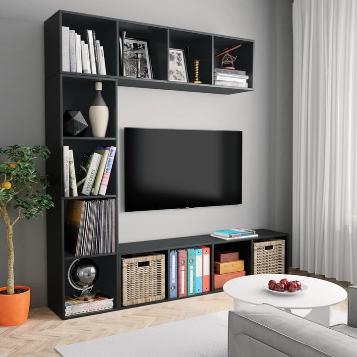Set Dulap Tv/Cărți, 3 Piese, Stejar Maro, 180X30X180 Cm