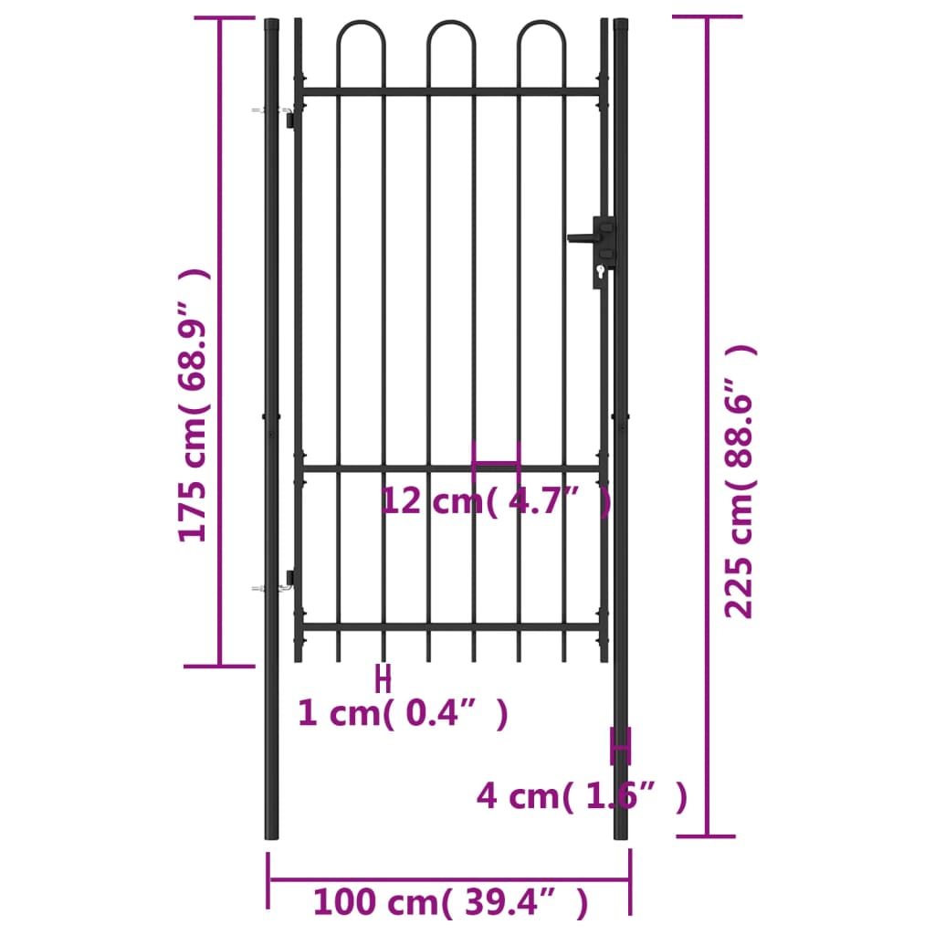 Poartă De Gard, O Ușă, Cu , Negru, 1 X 1,75 M, Oțel