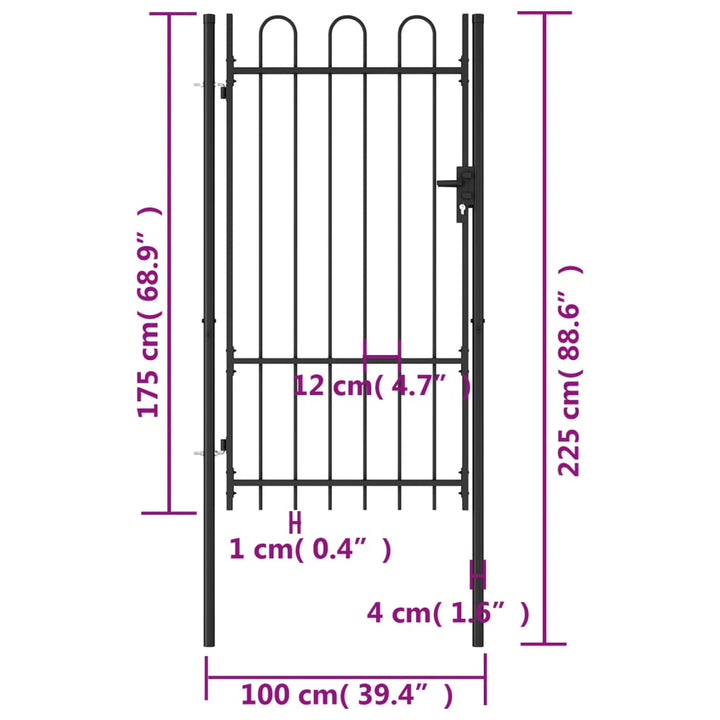 Poartă De Gard, O Ușă, Cu , Negru, 1 X 1,75 M, Oțel