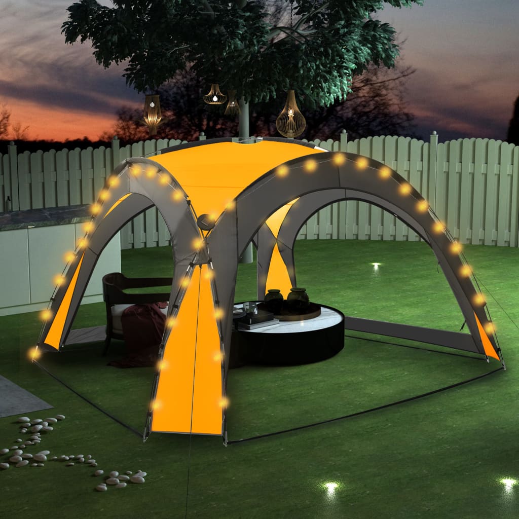 Cort Petrecere Cu Led, 4 Pereți, Gri&Portocaliu, 3,6X3,6X2,3 M