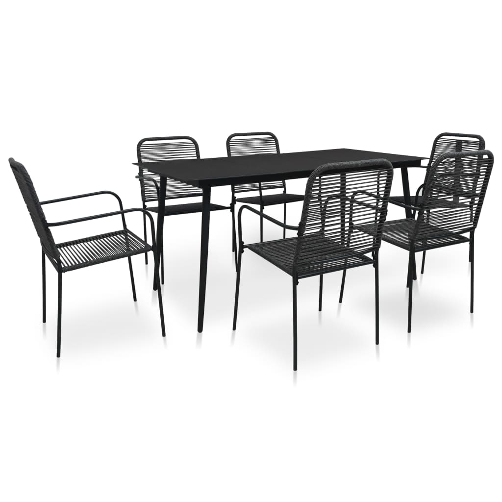Set Mobilier De Exterior, 7 Piese, Negru, Frânghie Și Oțel