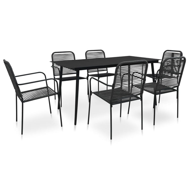 Set Mobilier De Exterior, 7 Piese, Negru, Frânghie Și Oțel