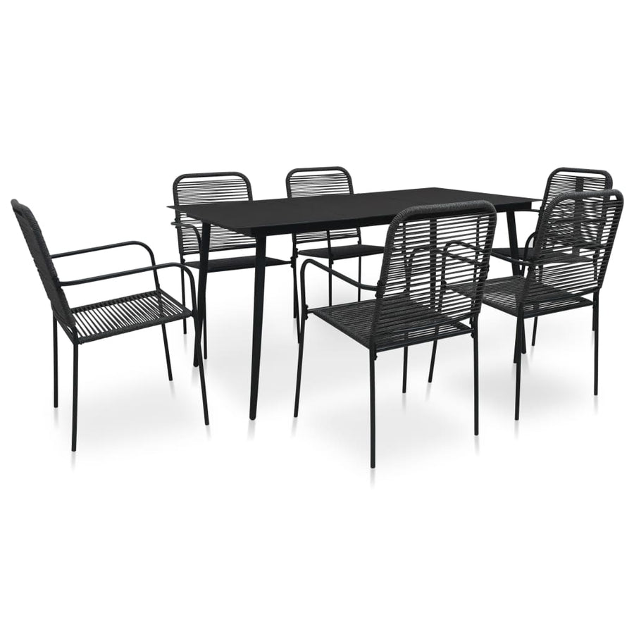 Set Mobilier De Exterior, 7 Piese, Negru, Frânghie Și Oțel