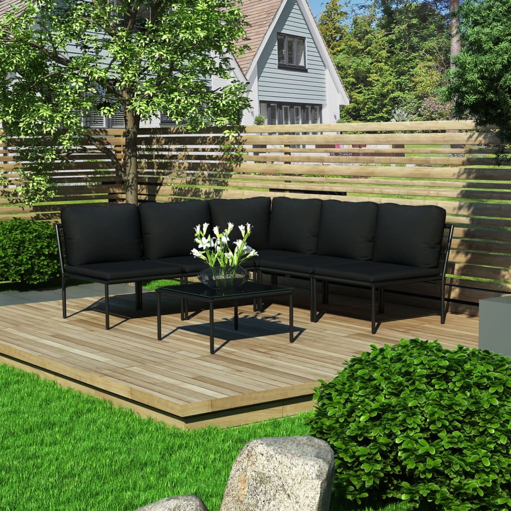 Set Mobilier De Grădină Cu Perne, 6 Piese, Negru, Pvc