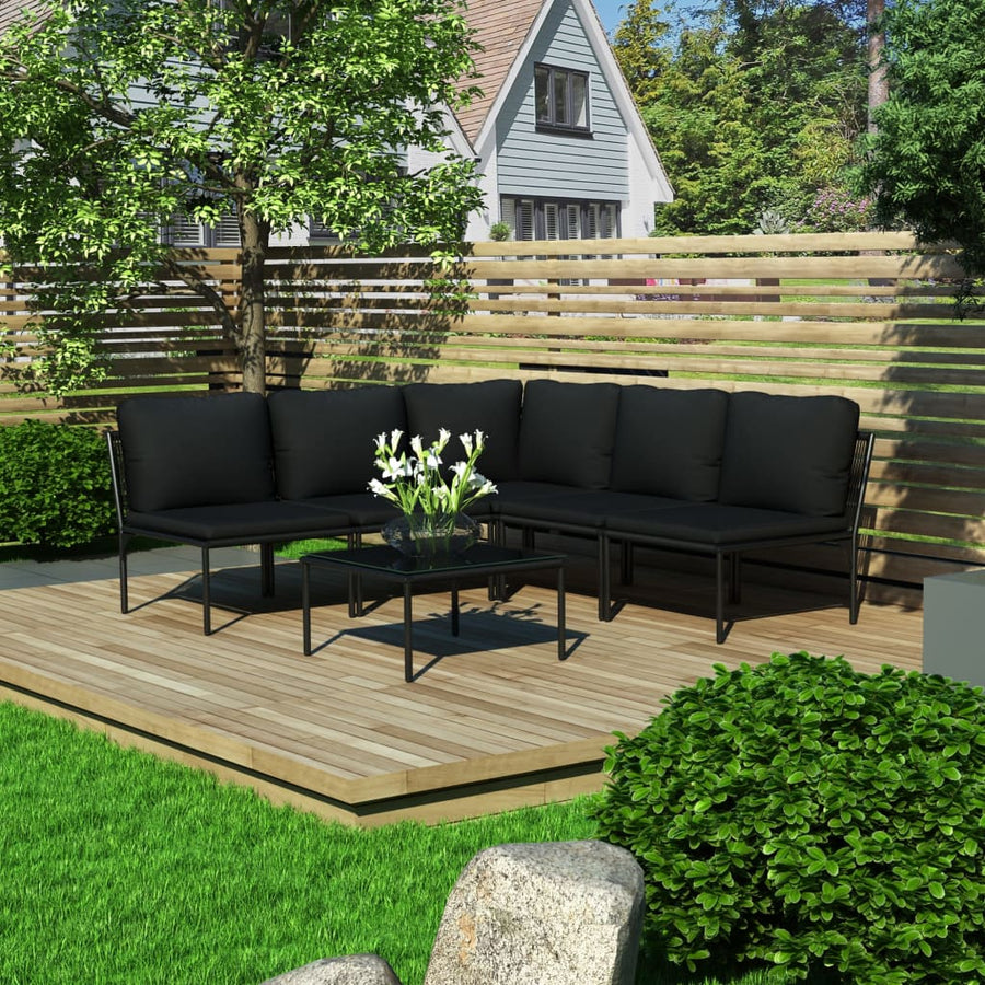 Set Mobilier De Grădină Cu Perne, 6 Piese, Negru, Pvc
