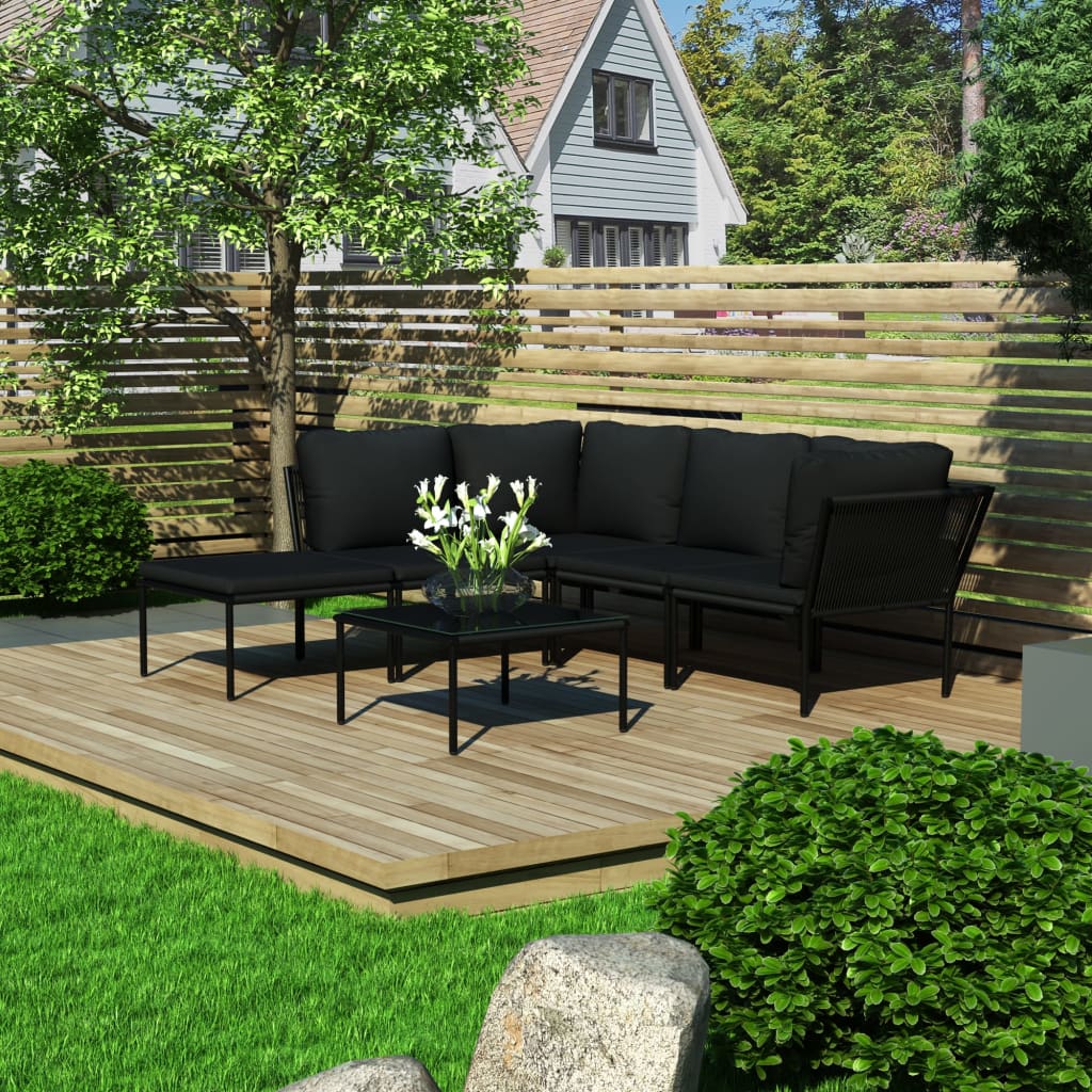 Set Mobilier De Grădină Cu Perne, 6 Piese, Negru, Pvc