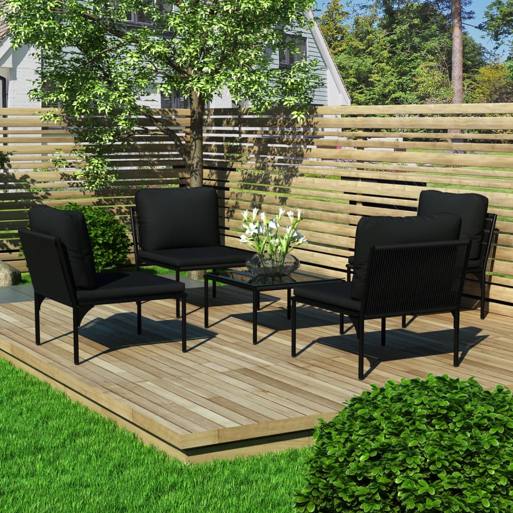 Set Mobilier De Grădină Cu Perne, 6 Piese, Negru, Pvc