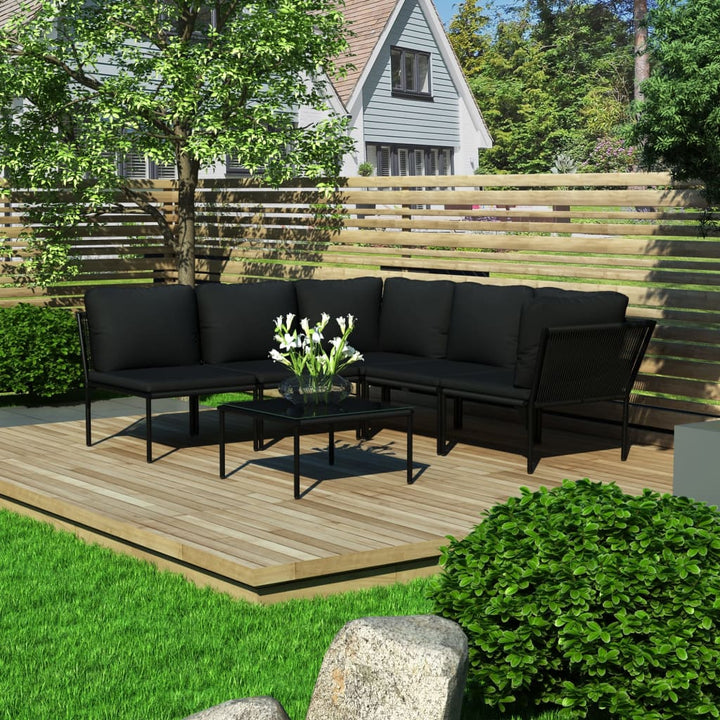 Set Mobilier De Grădină Cu Perne, 6 Piese, Negru, Pvc