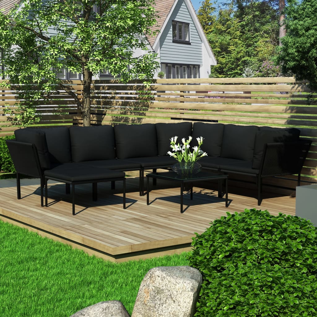 Set Mobilier De Grădină Cu Perne, 6 Piese, Negru, Pvc