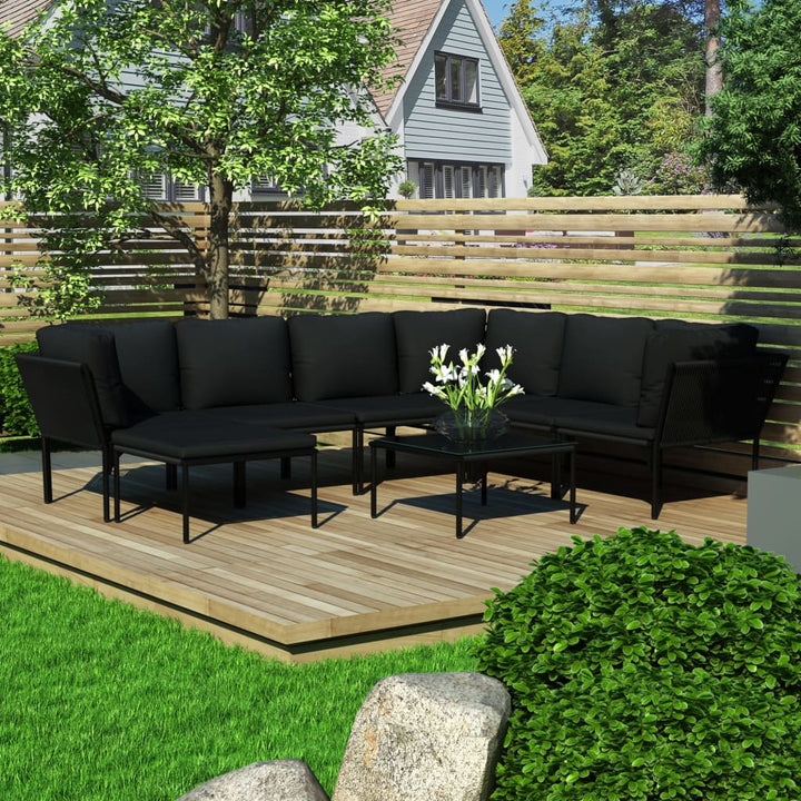 Set Mobilier De Grădină Cu Perne, 6 Piese, Negru, Pvc