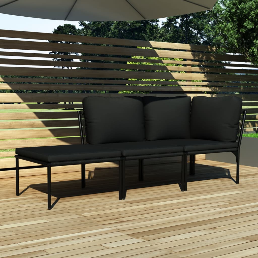 Set Mobilier De Grădină Cu Perne, 6 Piese, Negru, Pvc