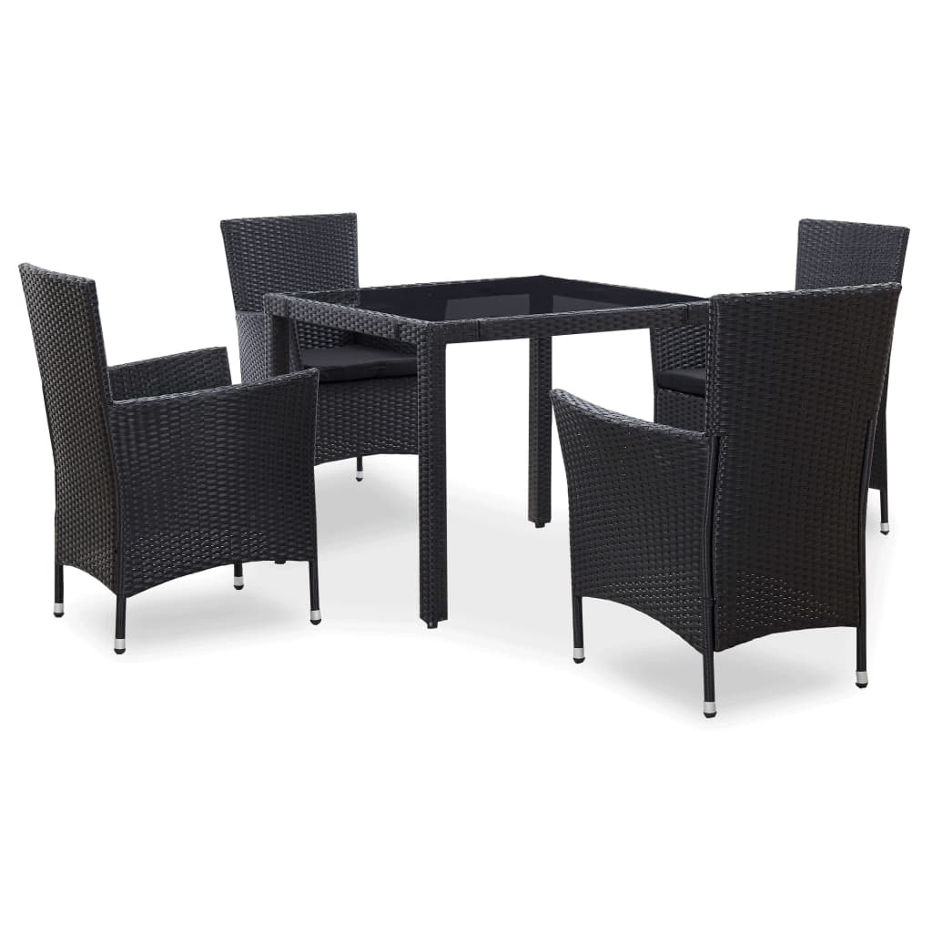 Set De Mobilier De Exterior, 5 Piese, Negru, Poliratan