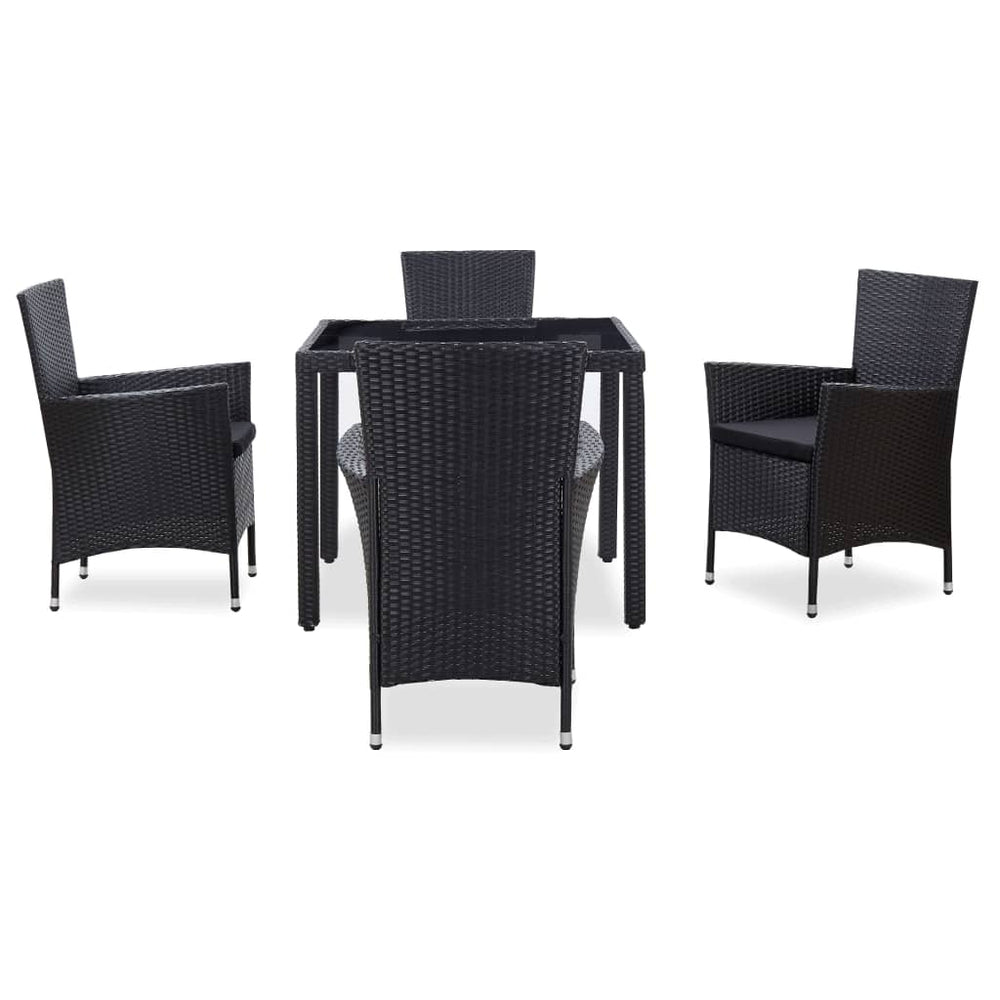 Set De Mobilier De Exterior, 5 Piese, Negru, Poliratan