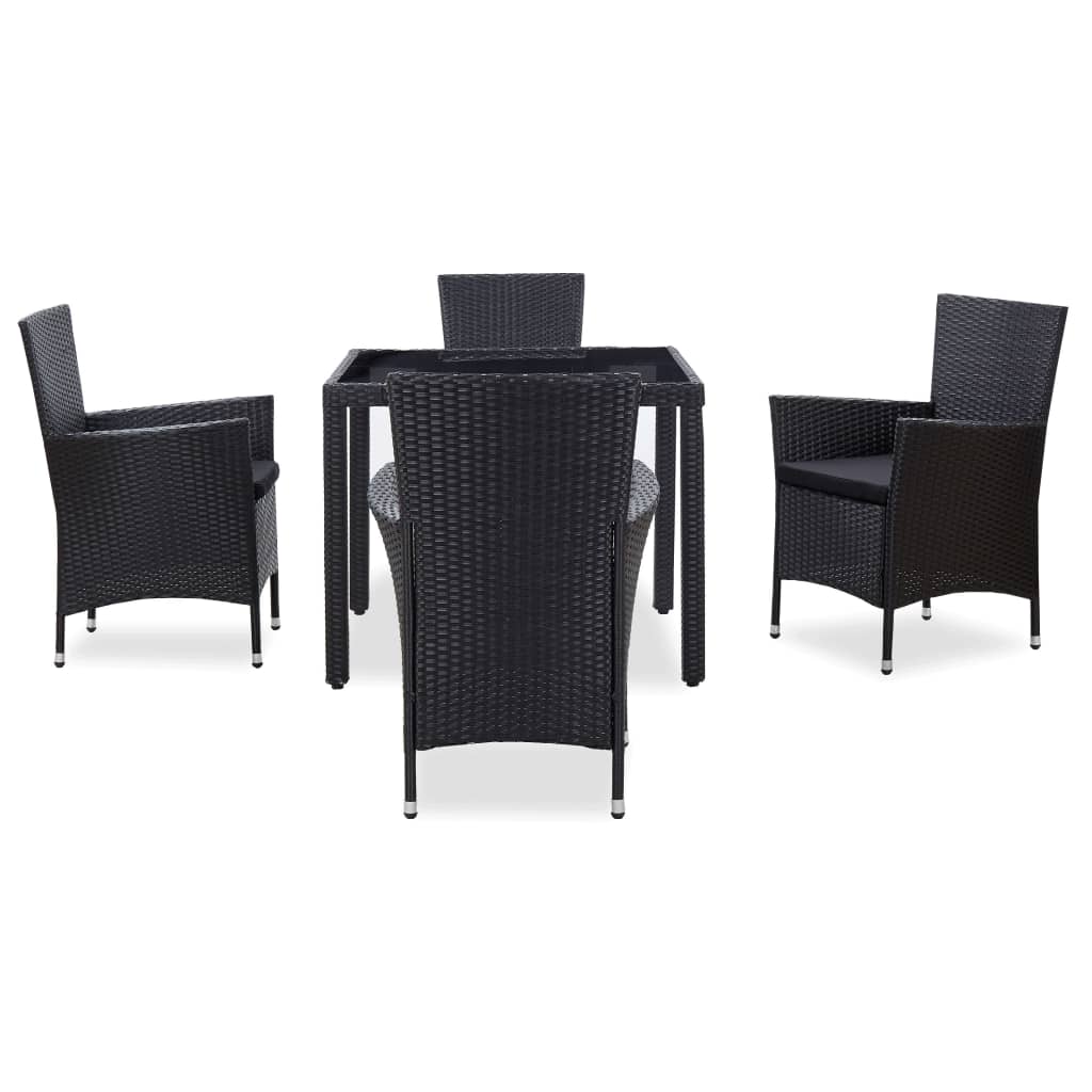 Set De Mobilier De Exterior, 5 Piese, Negru, Poliratan
