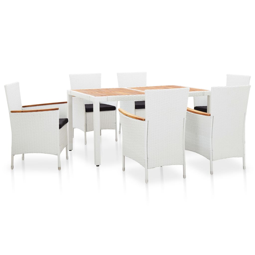Set Mobilier De Exterior, 7 Piese, Alb, Poliratan