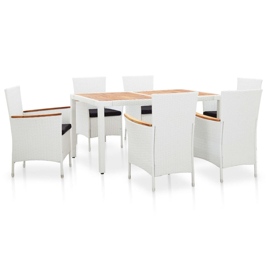 Set Mobilier De Exterior, 7 Piese, Alb, Poliratan