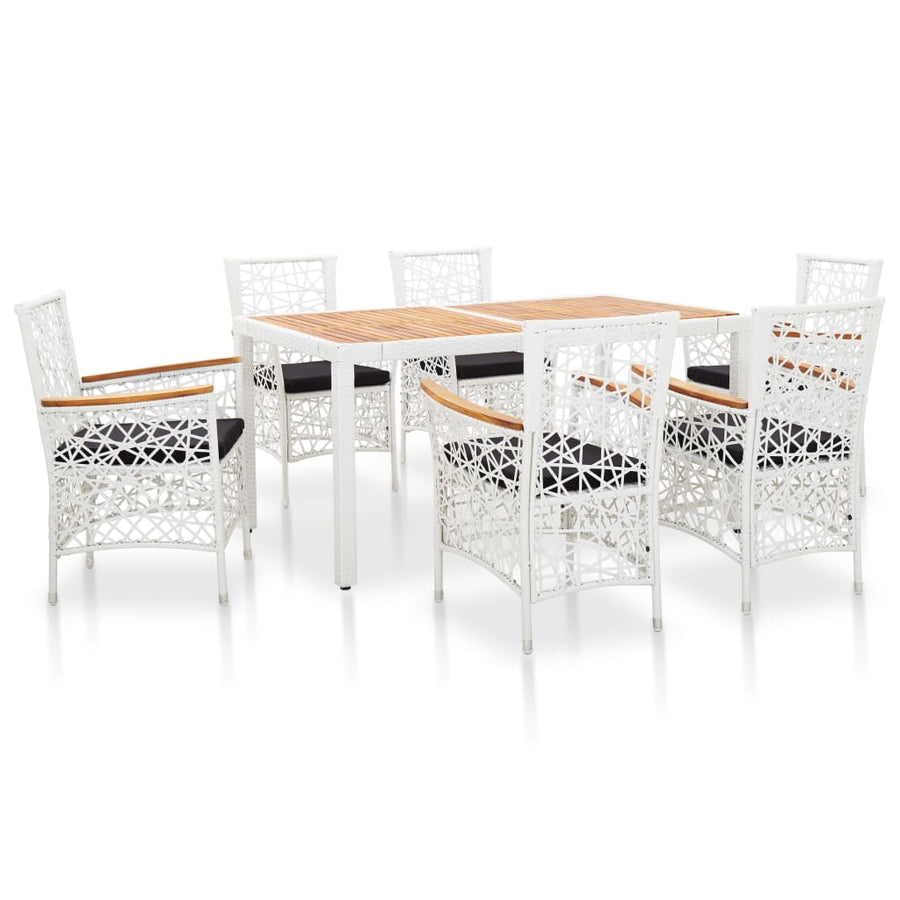 Set Mobilier De Exterior, 7 Piese, Alb, Poliratan