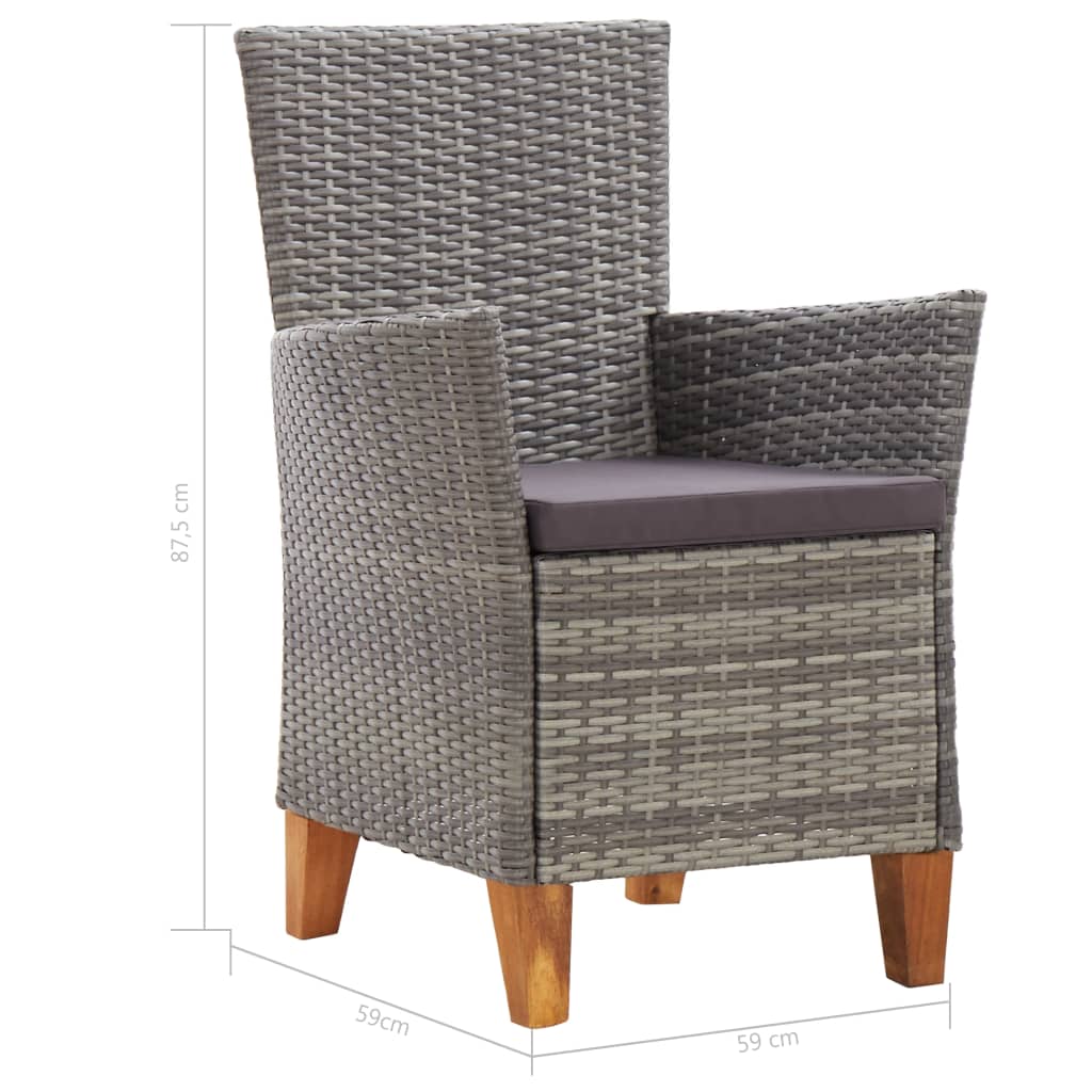 Set Mobilier De Exterior, 5 Piese, Gri, Poliratan, Lemn Acacia