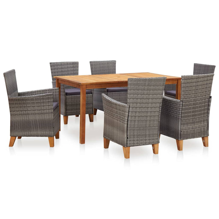 Set Mobilier De Exterior, 5 Piese, Gri, Poliratan, Lemn Acacia