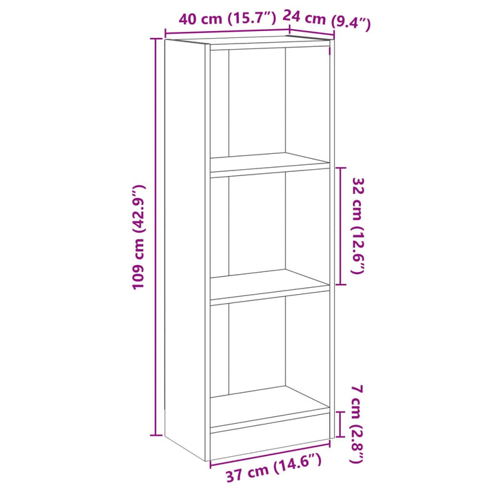Bibliotecă Cu 3 Rafturi, , 40X24X, Lemn Compozit