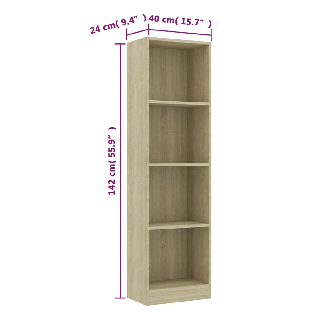 Bibliotecă 4 Rafturi 40X24X, Lemn Prelucrat