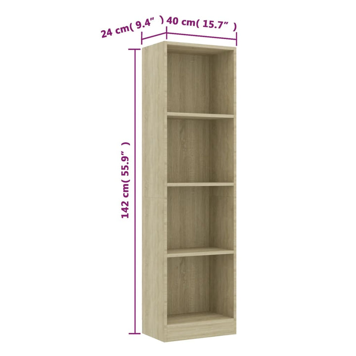 Bibliotecă 4 Rafturi 40X24X, Lemn Prelucrat
