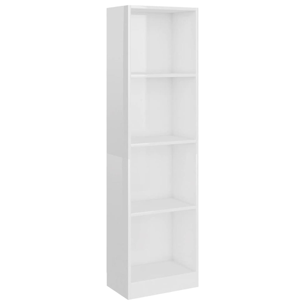 Bibliotecă 4 Rafturi, Alb Lucios, 40X24X, Lemn Prelucrat