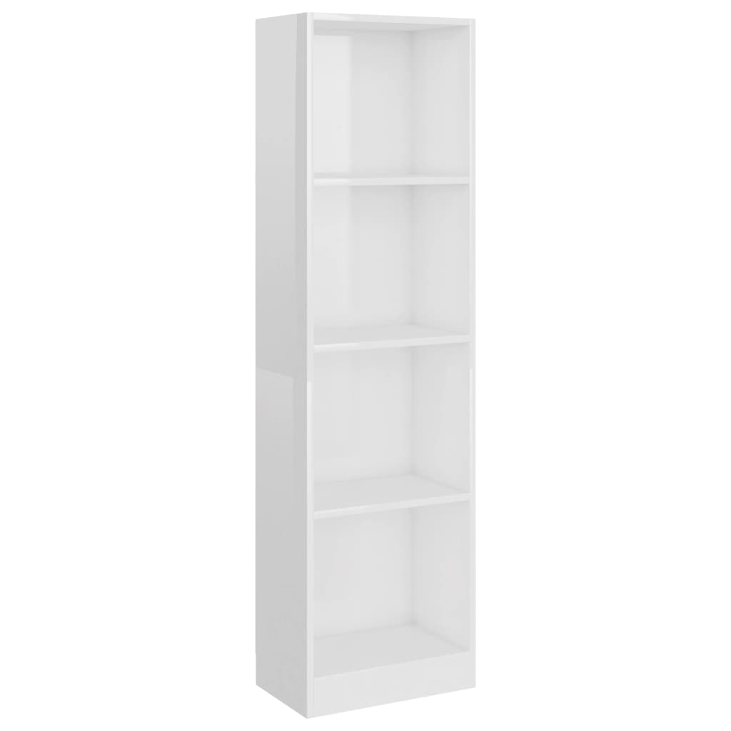 Bibliotecă 4 Rafturi, Alb Lucios, 40X24X, Lemn Prelucrat