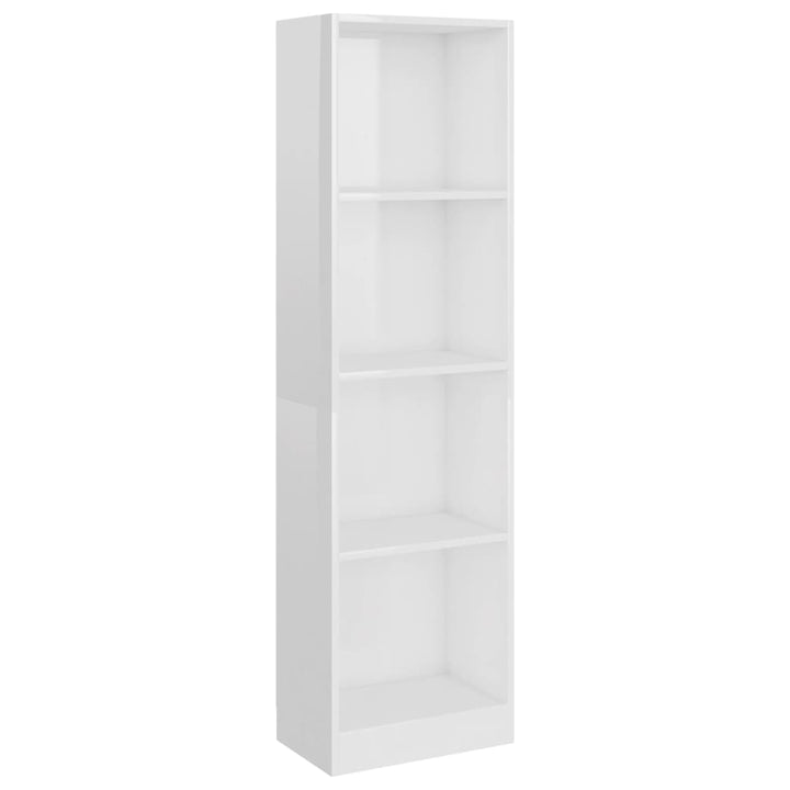 Bibliotecă 4 Rafturi, Alb Lucios, 40X24X, Lemn Prelucrat