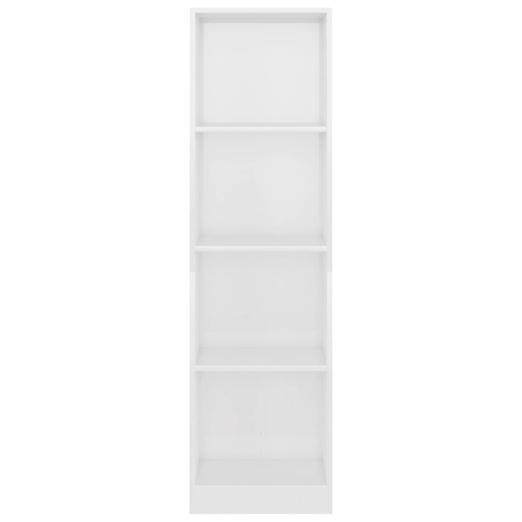 Bibliotecă 4 Rafturi, Alb Lucios, 40X24X, Lemn Prelucrat