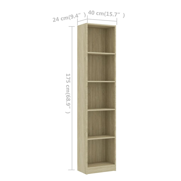 Bibliotecă Cu 5 Rafturi 40X24X175Cm Lemn Compozit