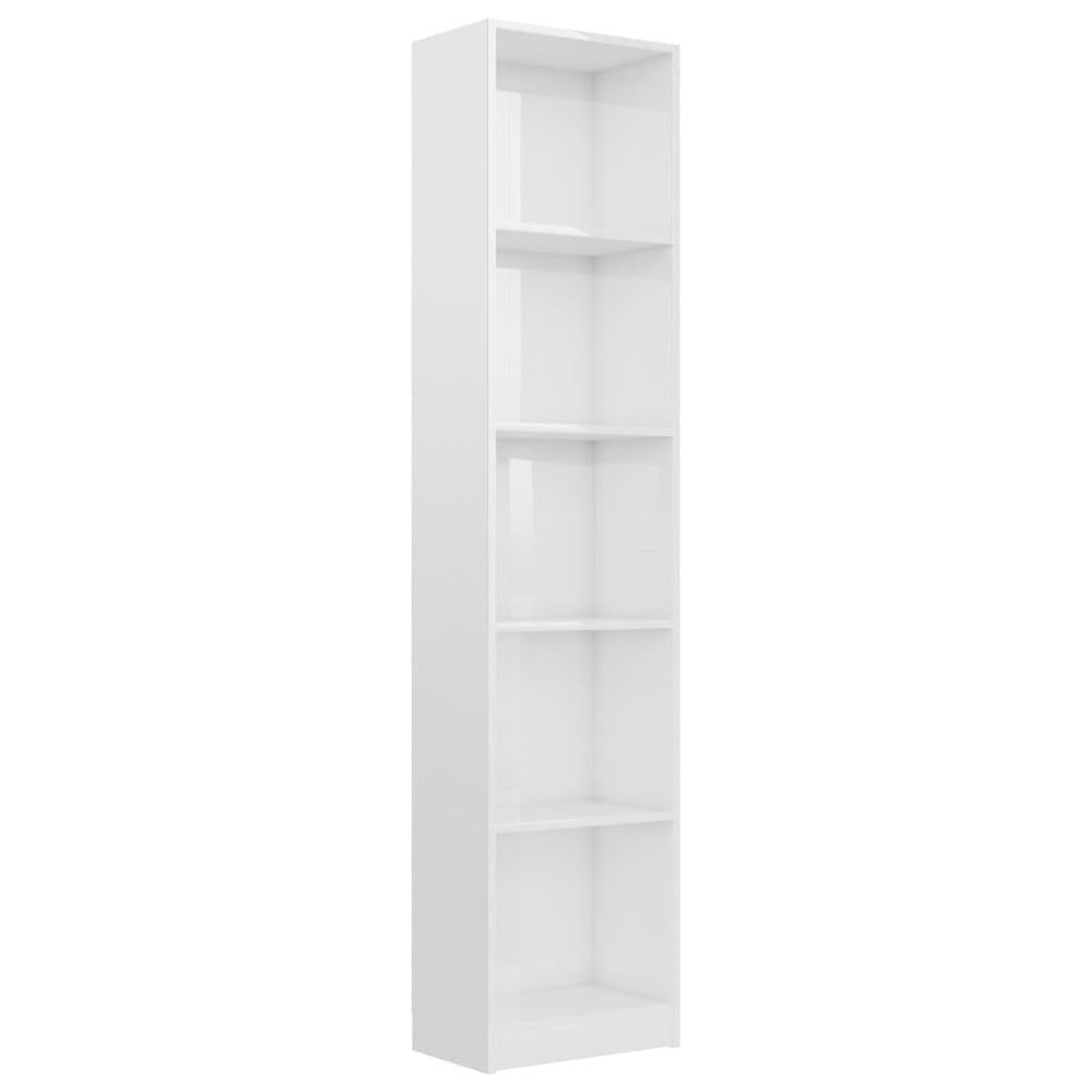 Bibliotecă 5 Rafturi, Alb Lucios, 40X24X, Lemn Prelucrat