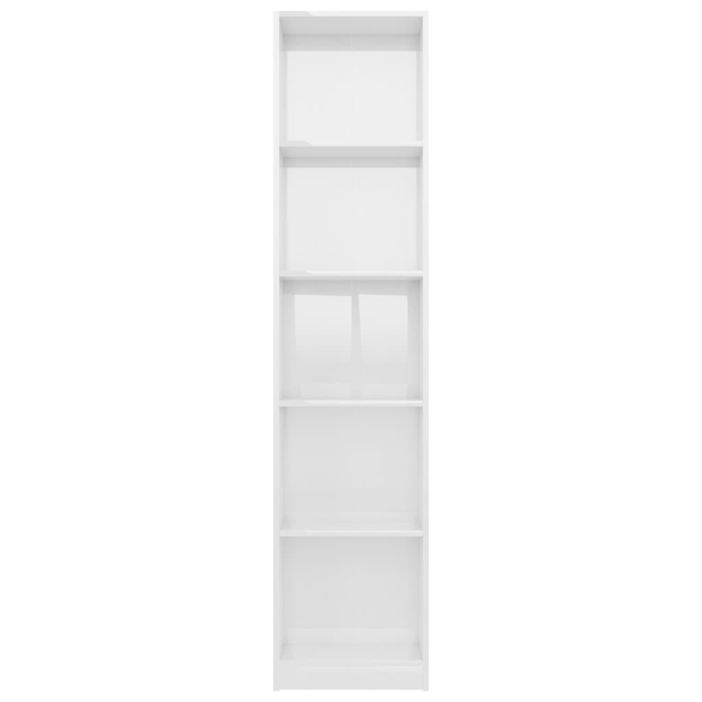 Bibliotecă 5 Rafturi, Alb Lucios, 40X24X, Lemn Prelucrat