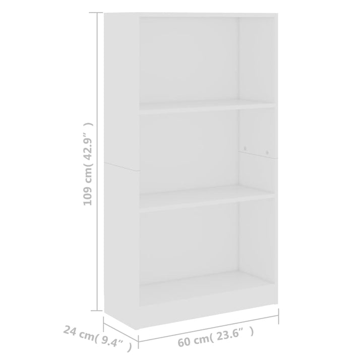 Bibliotecă Cu 3 Rafturi, , 60X24X, Lemn Compozit