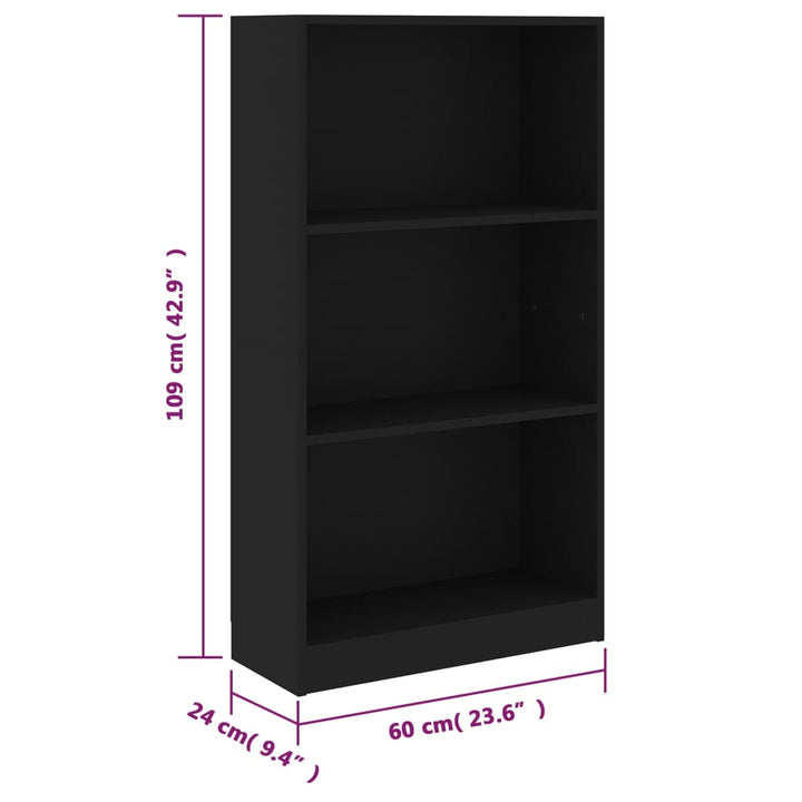 Bibliotecă Cu 3 Rafturi, , 60X24X, Lemn Compozit