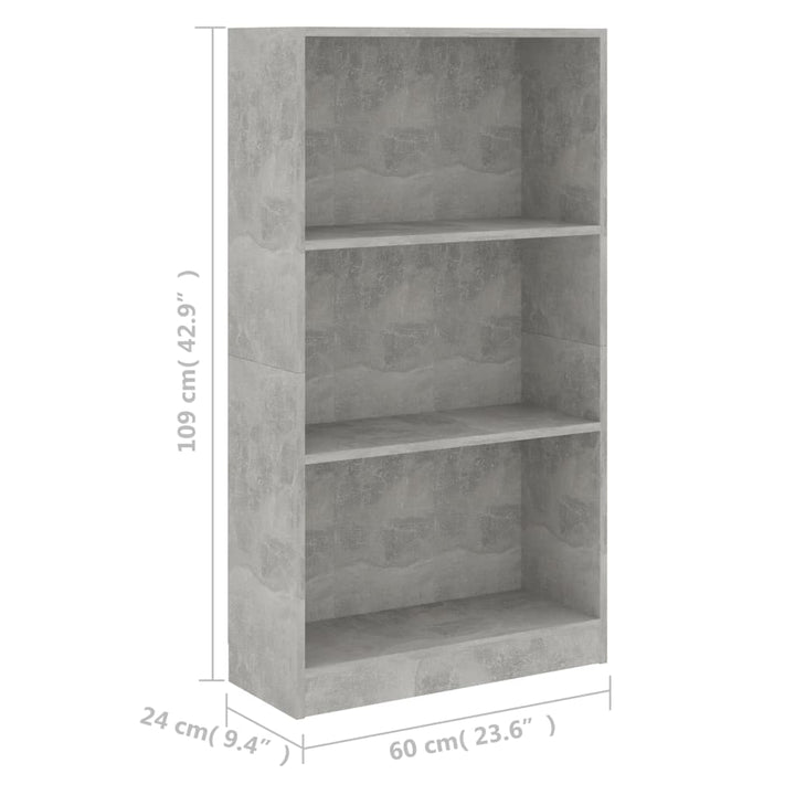 Bibliotecă Cu 3 Rafturi, , 60X24X, Lemn Compozit