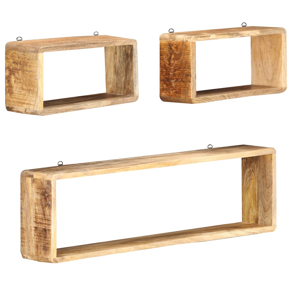 Set Rafturi De Perete Cub, 3 Piese, Lemn Masiv Acacia