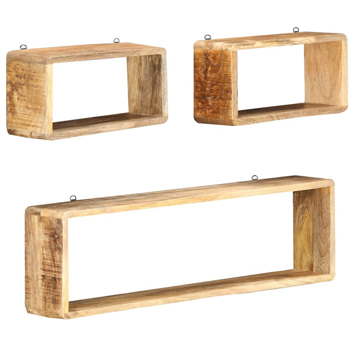 Set Rafturi De Perete Cub, 3 Piese, Lemn Masiv Acacia