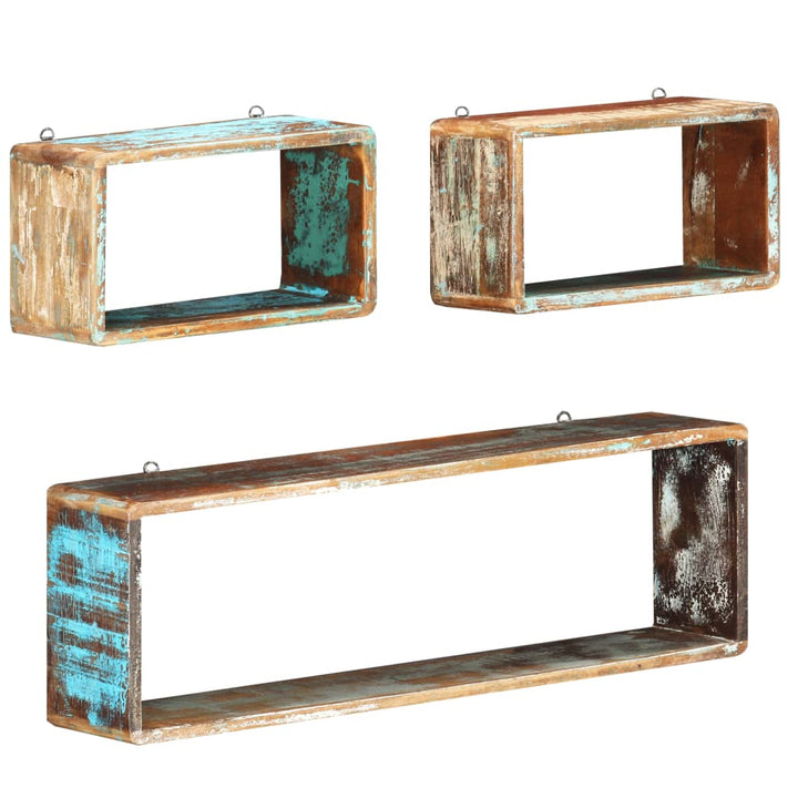 Set Rafturi De Perete Cub, 3 Piese, Lemn Masiv Acacia