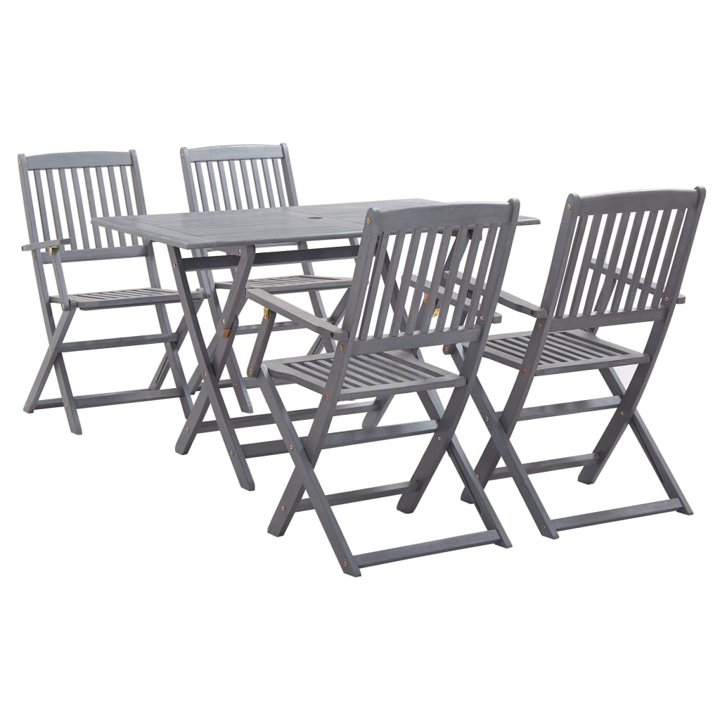 Set Mobilier De Grădină, 5 Piese, Gri, Lemn Masiv De Acacia