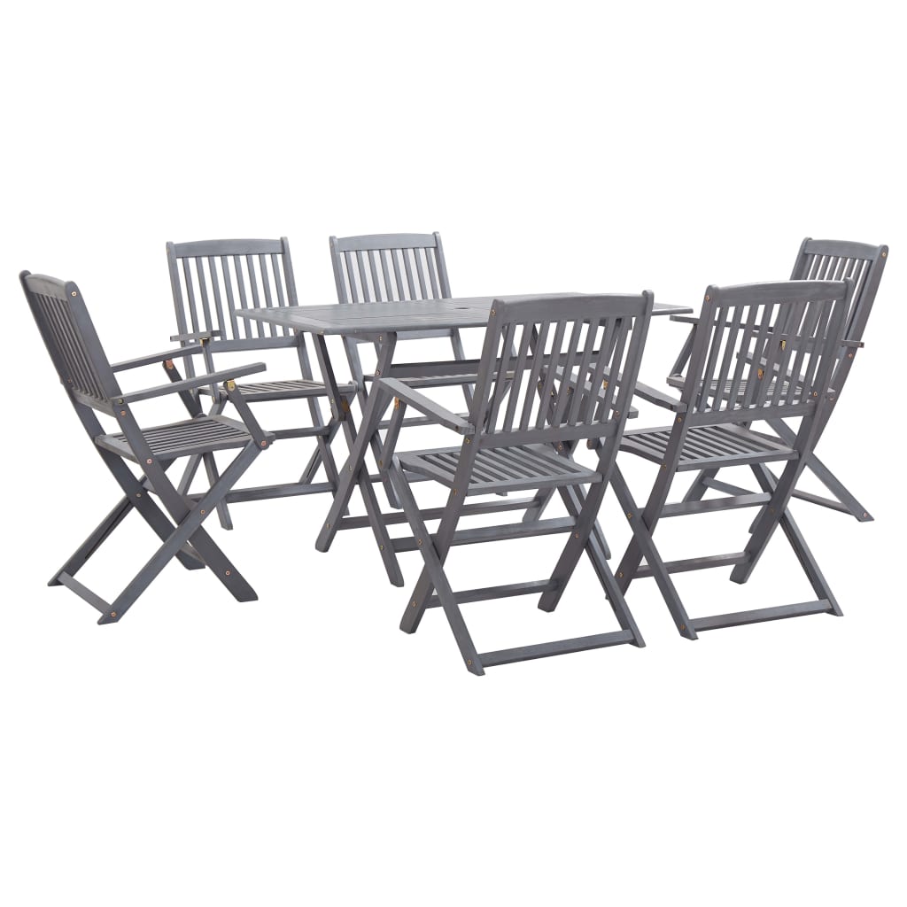 Set Mobilier De Grădină, 5 Piese, Gri, Lemn Masiv De Acacia